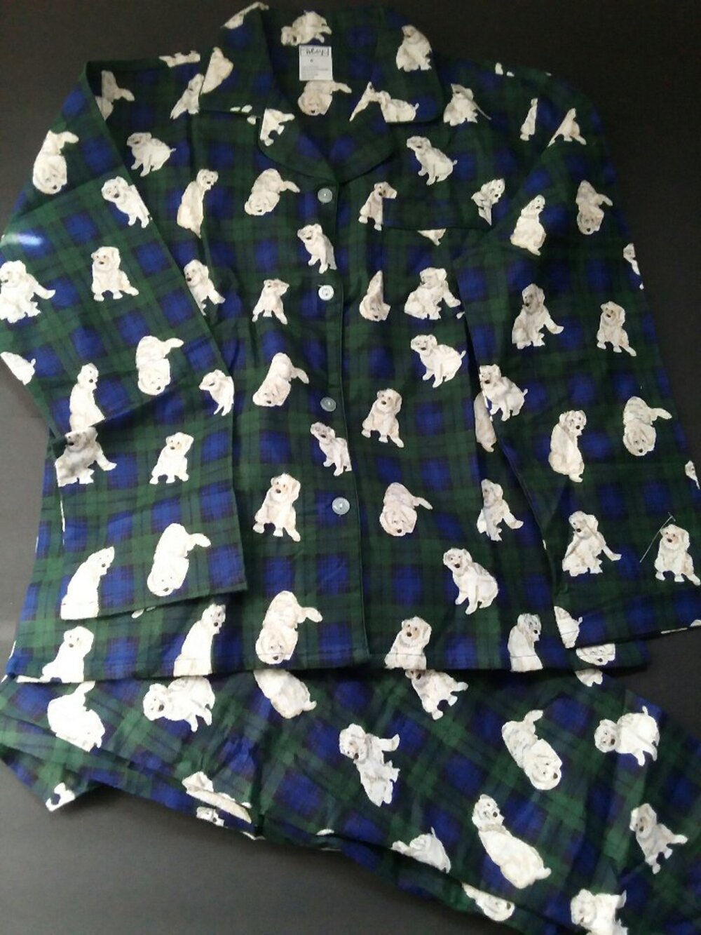 Cute Maltese Dog Puppy Tartan Plaid 100% Cotton Flannel Pajamas Set Women's Smal